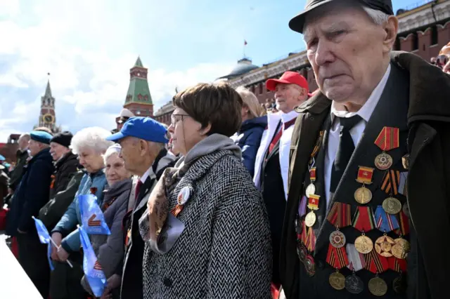 Veterans and guests attend the Russian Victory Parade