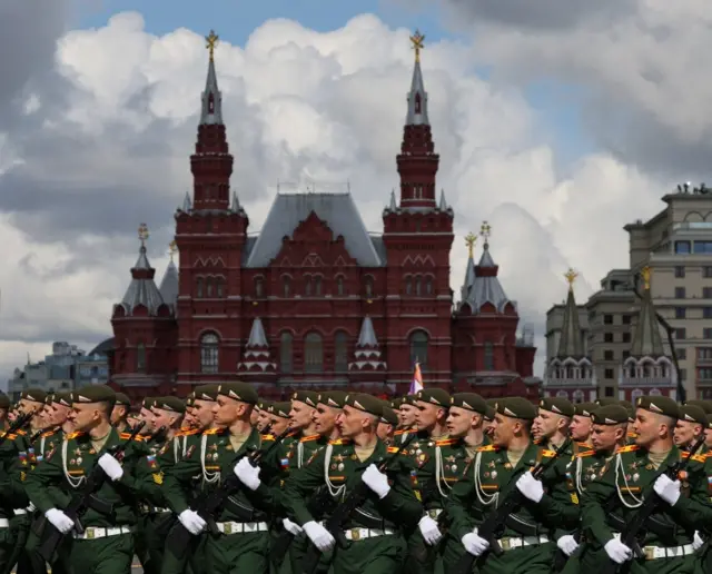 Russian soldiers marching in Red Square during the Victory Day parade