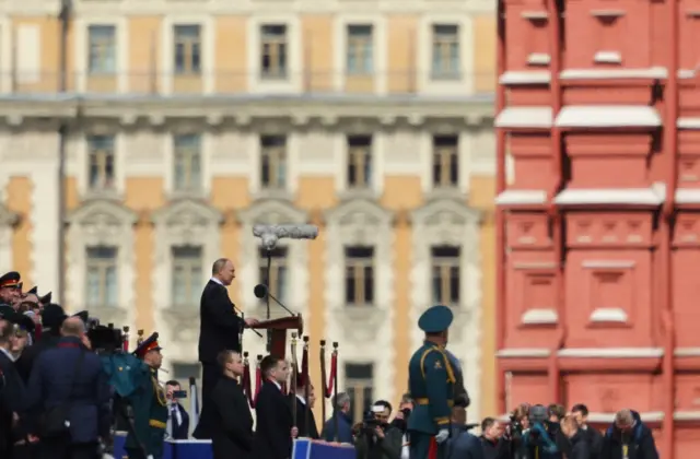 Vladimir Putin addresses the crowd in Red Square