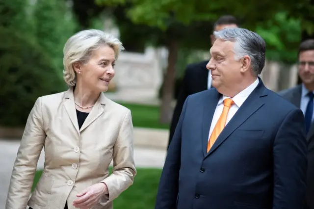 European Commission chief Ursula von der Leyen with Hungarian PM Viktor Orban