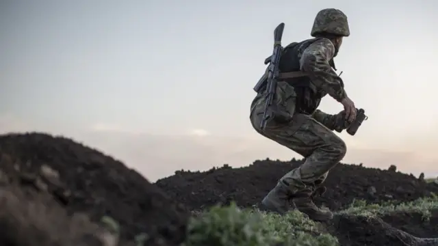 Ukrainian soldier near Cherkaske City