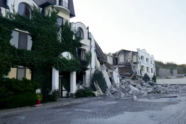 The debris of a hotel complex in Odesa hit by a Russian missile, pictured on Sunday 8 May