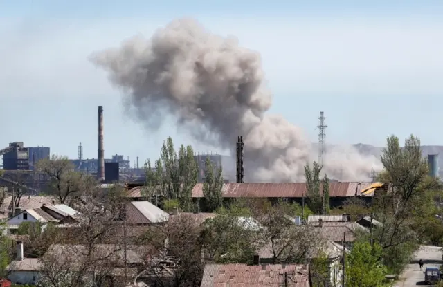 View of Azovstal Iron and Steel Works in Mariupol