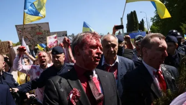 Russian Ambassador Sergei Andreyev hit by paint in Warsaw