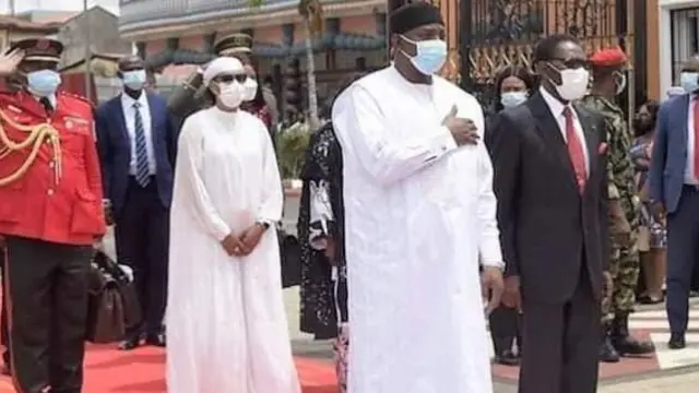 Adama Barrow (2nd right) and Obiang Nguema (right)