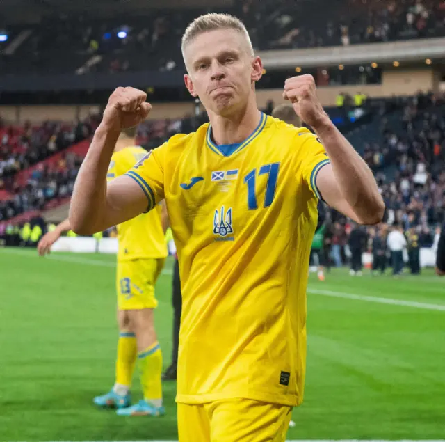 Oleksandr Zinchenko celebrates at full-time