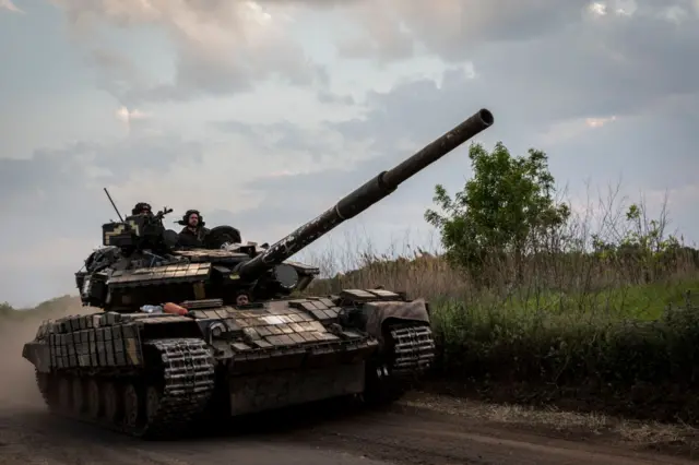 A Ukrainian tank in Luhansk