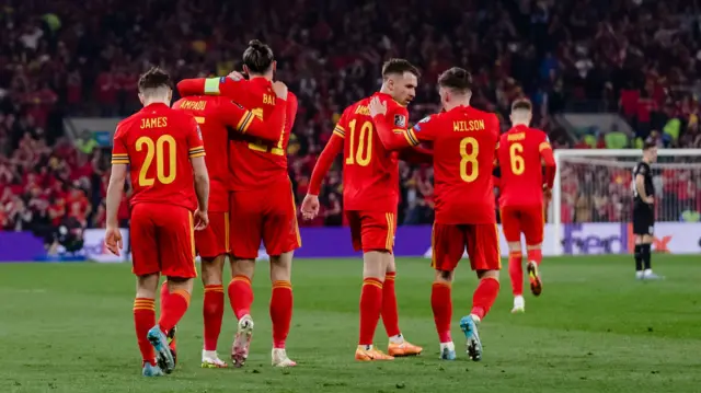 Wales celebrate Bale's goal v Austria