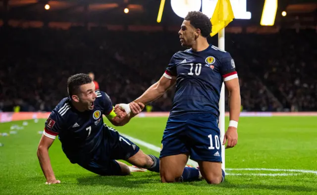 Che Adams was on target in a 2-0 win over Denmark at Hampden