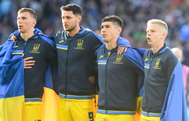 Ukraine players during anthem