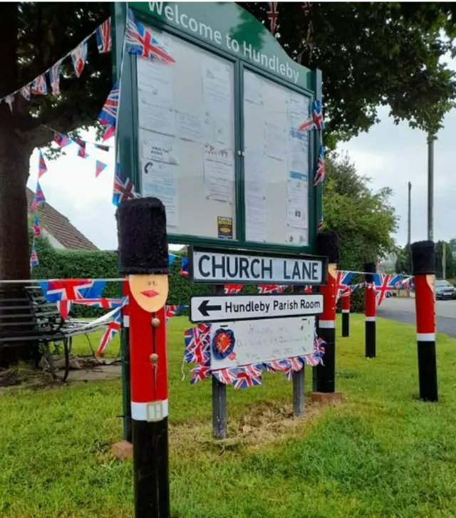 Bollards dressed as Grenadier Guards