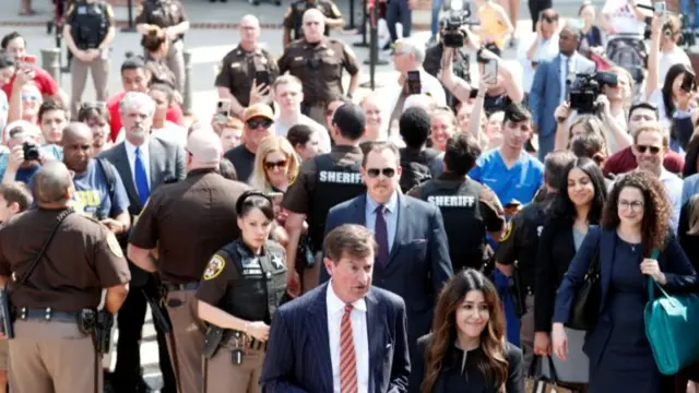 Lawyers for Johnny Depp, Camille Vasquez and Benjamin Chew, speak outside the court