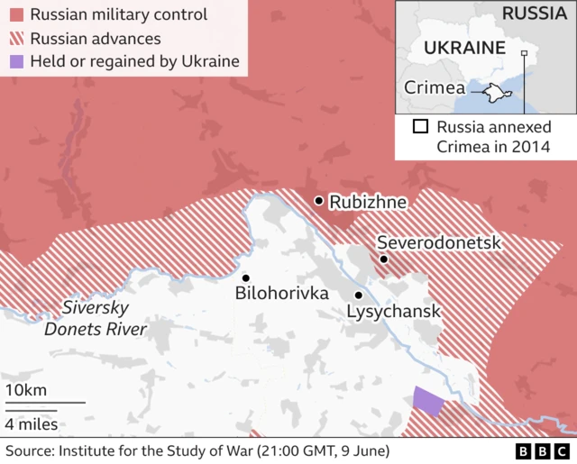 Map showing details of control in east Ukraine