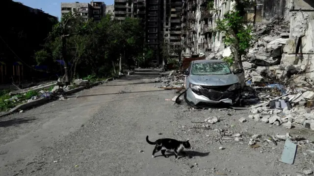 Devastated buildings in Mariupol