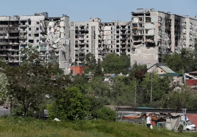 Destroyed tower blocks in Mariupol