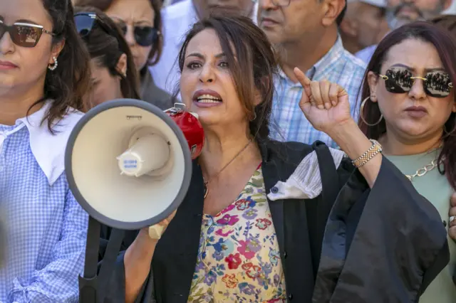 People protest on 9 June in Tunis.