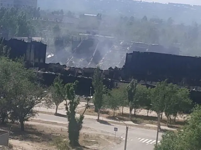 Charred remains of an ice sports venue are seen in Sievierodonetsk, Luhansk Region, Ukraine.