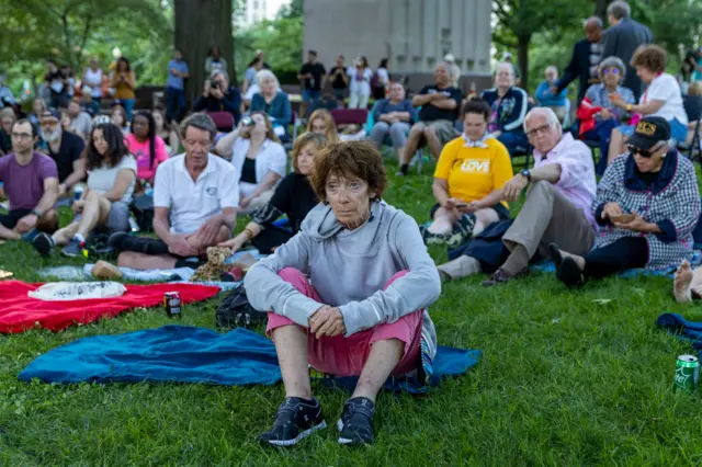 People watch the hearing from a Washington DC park