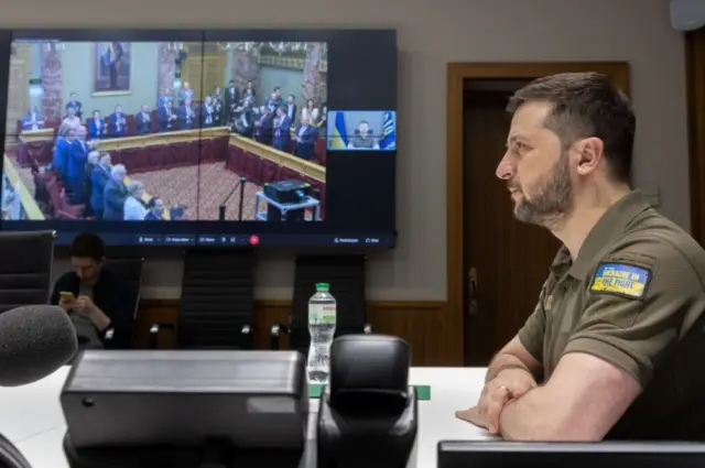 President Volodymyr Zelensky speaking to the MPs in Luxembourg via video