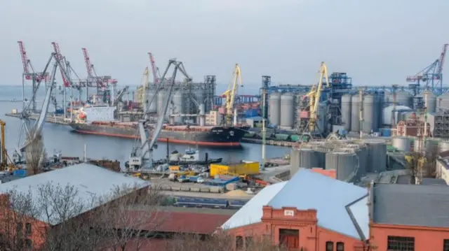 General view of the commercial port of Odessa