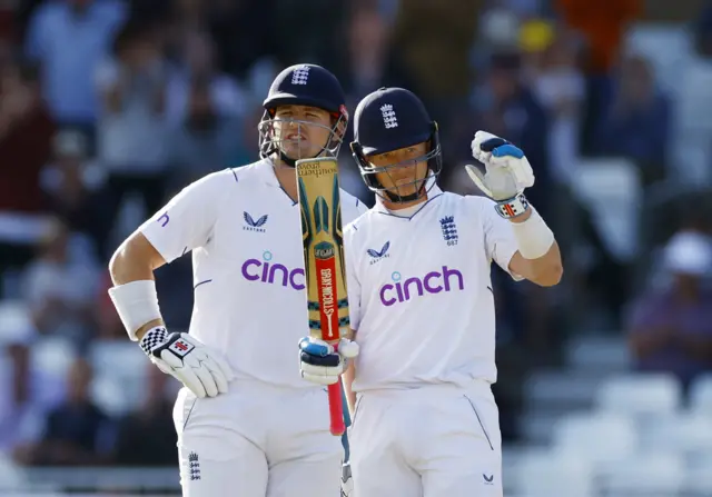 Ollie Pope celebrates his half-century