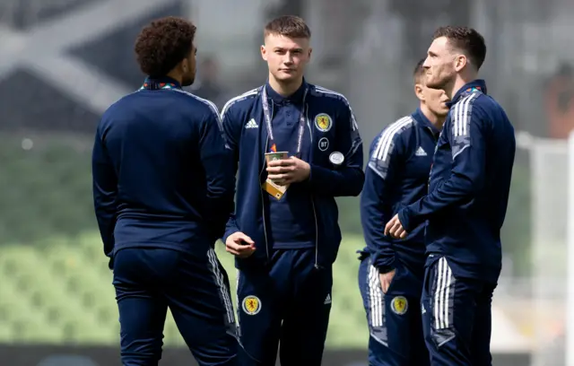 Scotland players on the pitch at the Aviva Stadium