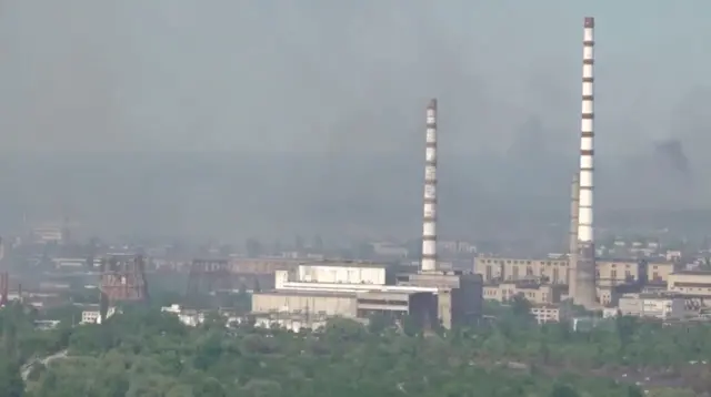 Black smoke billows over Sievierodonetsk Azot chemical plant as Russia"s invasion on Ukraine continues, in Severodonetsk, Luhansk Region