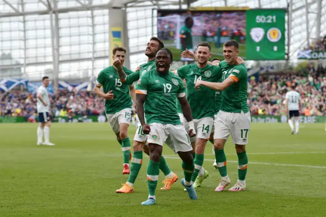 Michael Obafemi celebrates