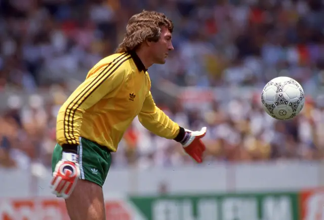 Pat Jennings in action at the FIFA World Cup Final, Estadio Tres de Marzo, Guadalajara.