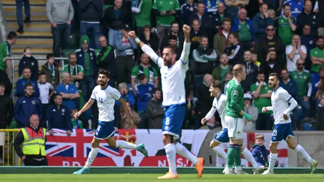 Cyprus celebrate their second goal