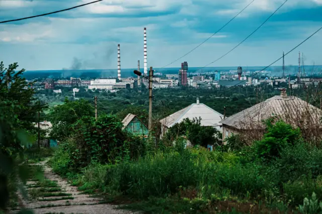 Columns of smoke rise from Severodonetsk last week