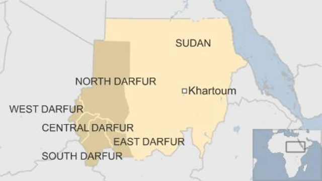 A map of Sudan showing the different parts that make up the greater Darfur region.