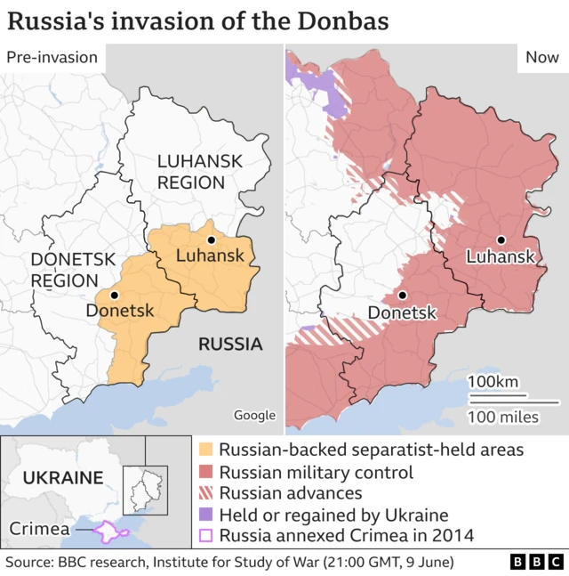 Map shows details of Russia's advance in Donbas region