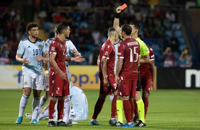 Hovhannisyan sees two yellow cards in a matter of seconds after two moments of madness