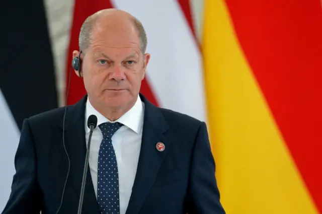German Chancellor Olaf Scholz in Vilnius, Lithuania, on 7 June 2022.
