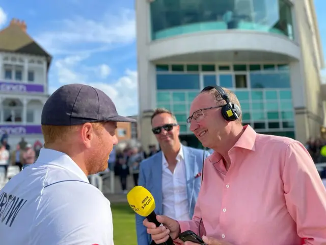 BBC's Jonathan Agnew talking to Jonny Bairstow