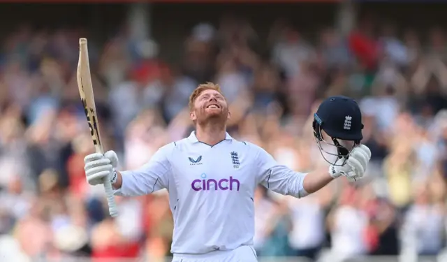 Jonny Bairstow looking to the sky celebrating a hundred