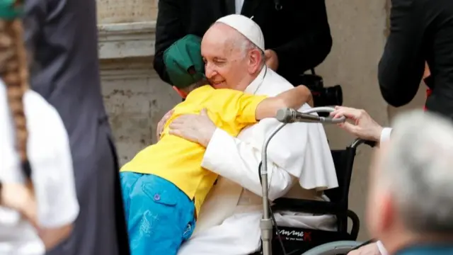 Pope meets children with disabilities and Ukrainian refugees at the Vatican
