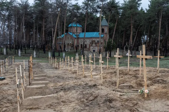 A new cemetery set up in the city of Severodonetsk since the invasion began in February