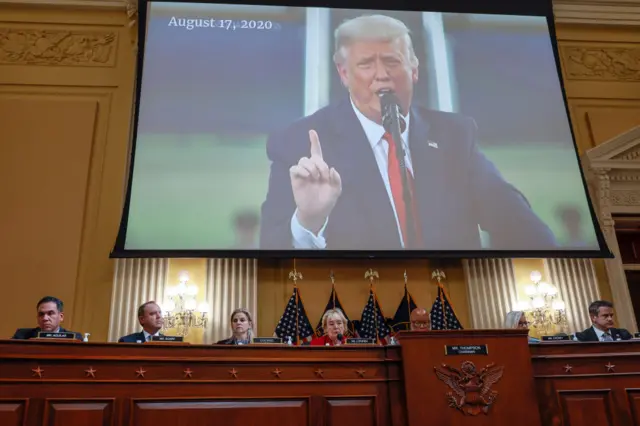 Donald Trump on a screen at the 6 January committee hearing on 13 June