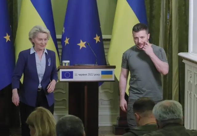 European Commission Ursula von der Leyen met Ukrainian President Volodymyr Zelensky on a visit to Kyiv at the weekend