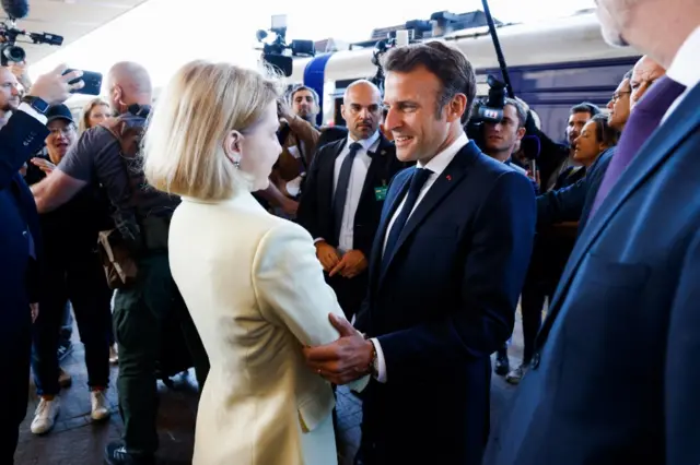 Olha Stefanishyna and Emmanuel Macron