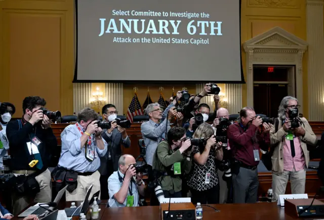 Reporters gather as the US House Select Committee to Investigate the January 6 Attack on the US Capitol convenes for its third public hearing, on Capitol Hill in Washington, DC, on June 16, 2022