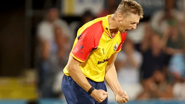 Daniel Sams celebrates Essex's win over Sussex