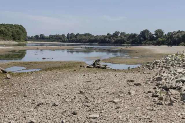 The dry Po River near the city of Cremona, in northern Italy