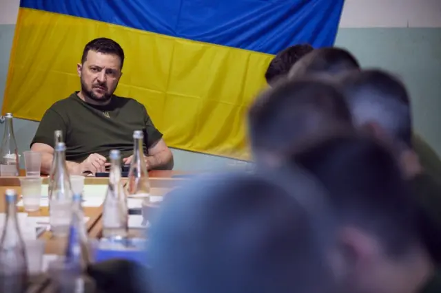 A handout photo made available by the Ukrainian presidential press service shows Ukrainian President Volodymyr Zelensky during a working visit to the Black Sea port city of Mykolaiv, southern Ukraine, on 18 June 2022