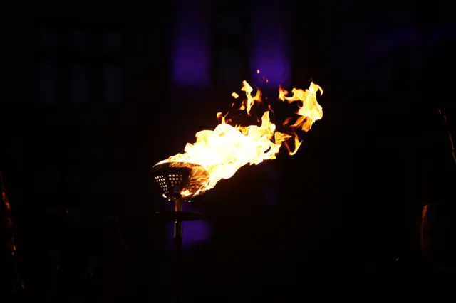 A flaming beacon outside the Liver Building in Liverpool