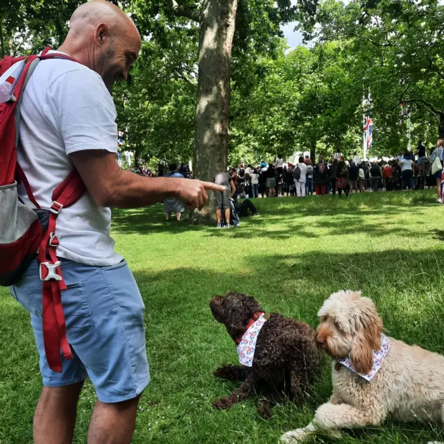 Member of the public Ian with his dogs Gordon and Eric