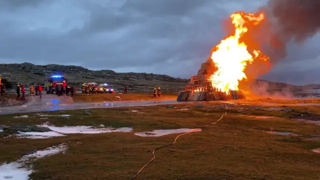 A large bonfire on the Falklands