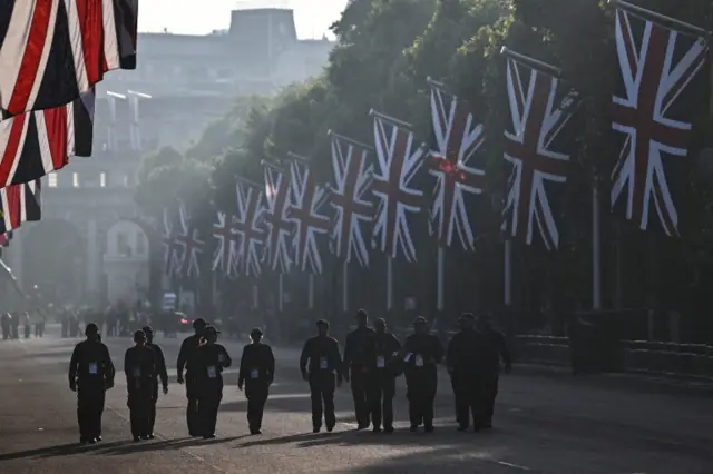 Security personnel patrol during the Queen"s Platinum Jubilee celebrations in London